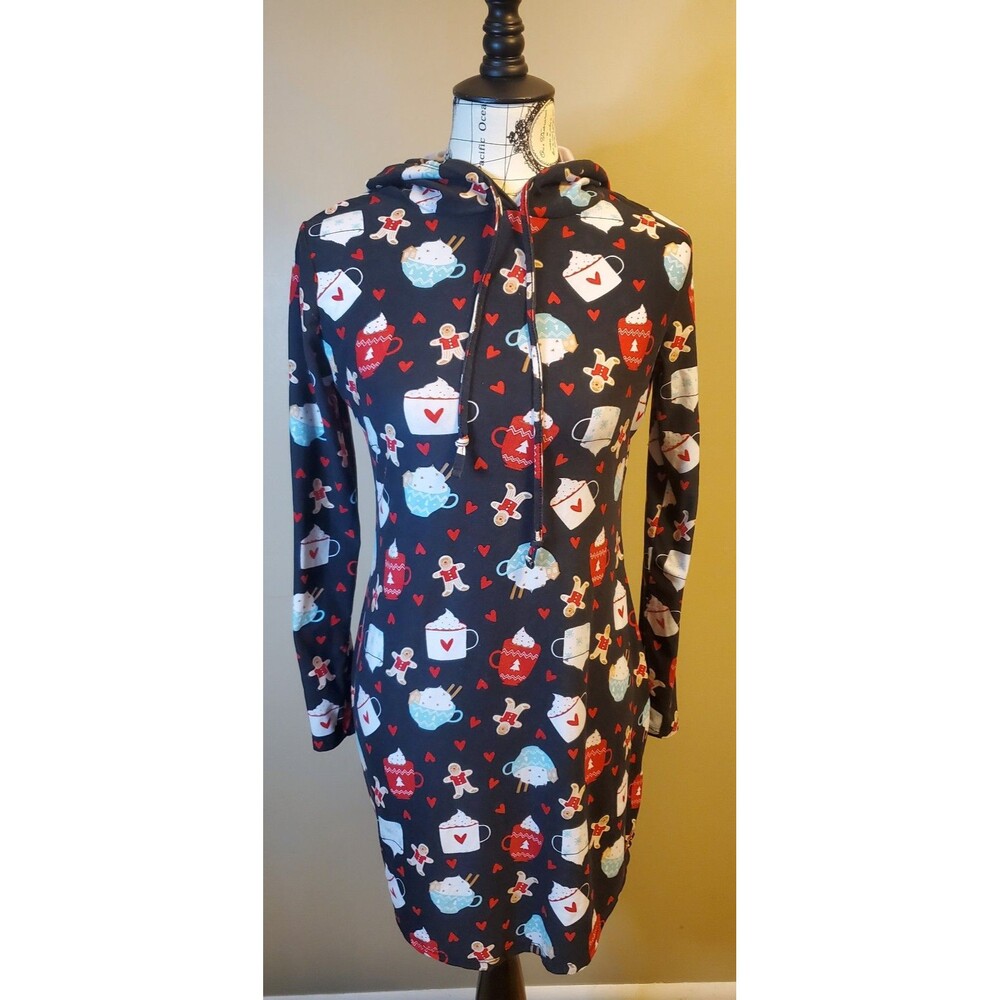No Comment Holiday Hooded Sleep Shirt Nightgown Large Christmas Gingerbread Coco